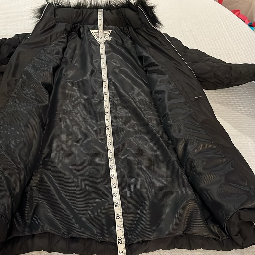 Marvin Richards Black Puffer Mid-Length Coat/Jacket with faux fur. Sz L - Picture 11 of 16